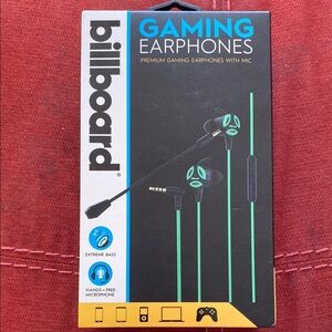BILLBOARD: Gaming Earphones with Mic - Black and Green NWT